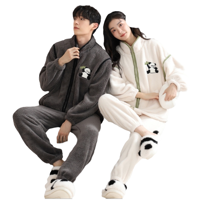猫人情侣加绒加厚熊猫睡衣
