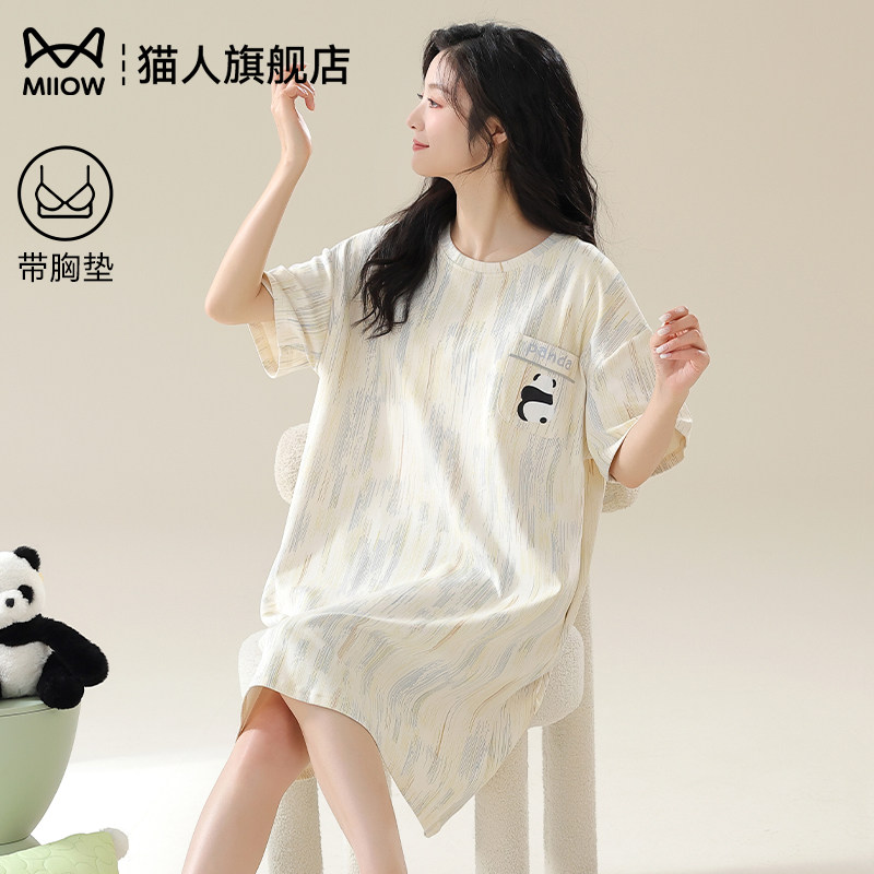 猫人纯棉睡裙女款季薄款2026新款图片