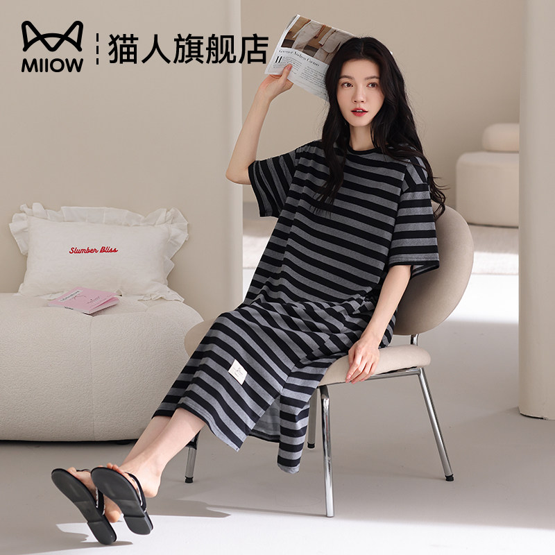 猫人纯棉睡裙女款夏季可外穿睡衣图片