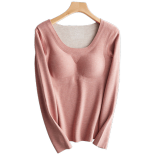 猫人德绒保暖内衣女士带胸垫加绒自发热山羊绒打底衫无痕秋衣冬季