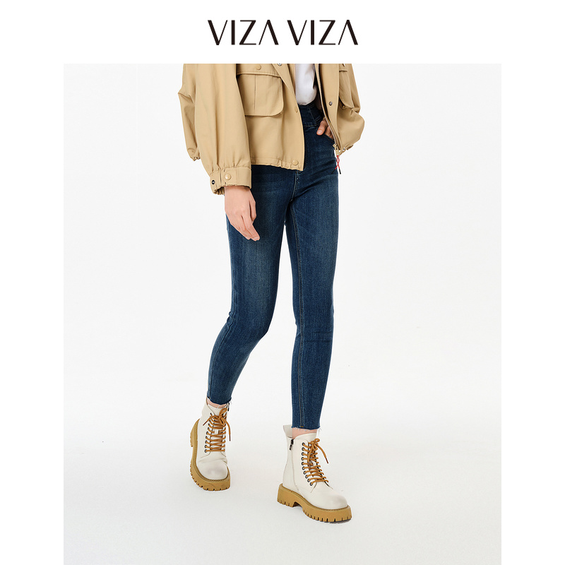 牛仔裤高腰小脚vizaviza