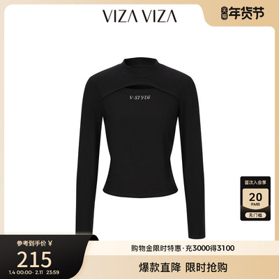VIZA VIZA 2024年冬季新款通勤百搭黑色长袖T恤女