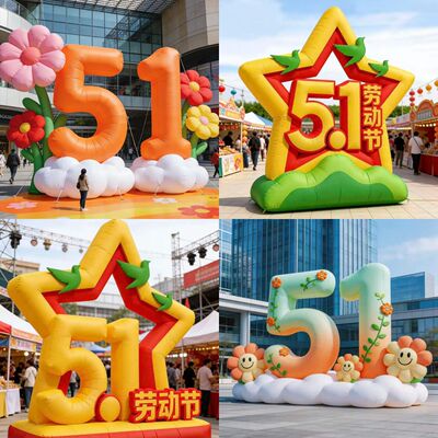 五一劳动节装饰摆件充气气模景区商场古镇门口引客装置商用气膜