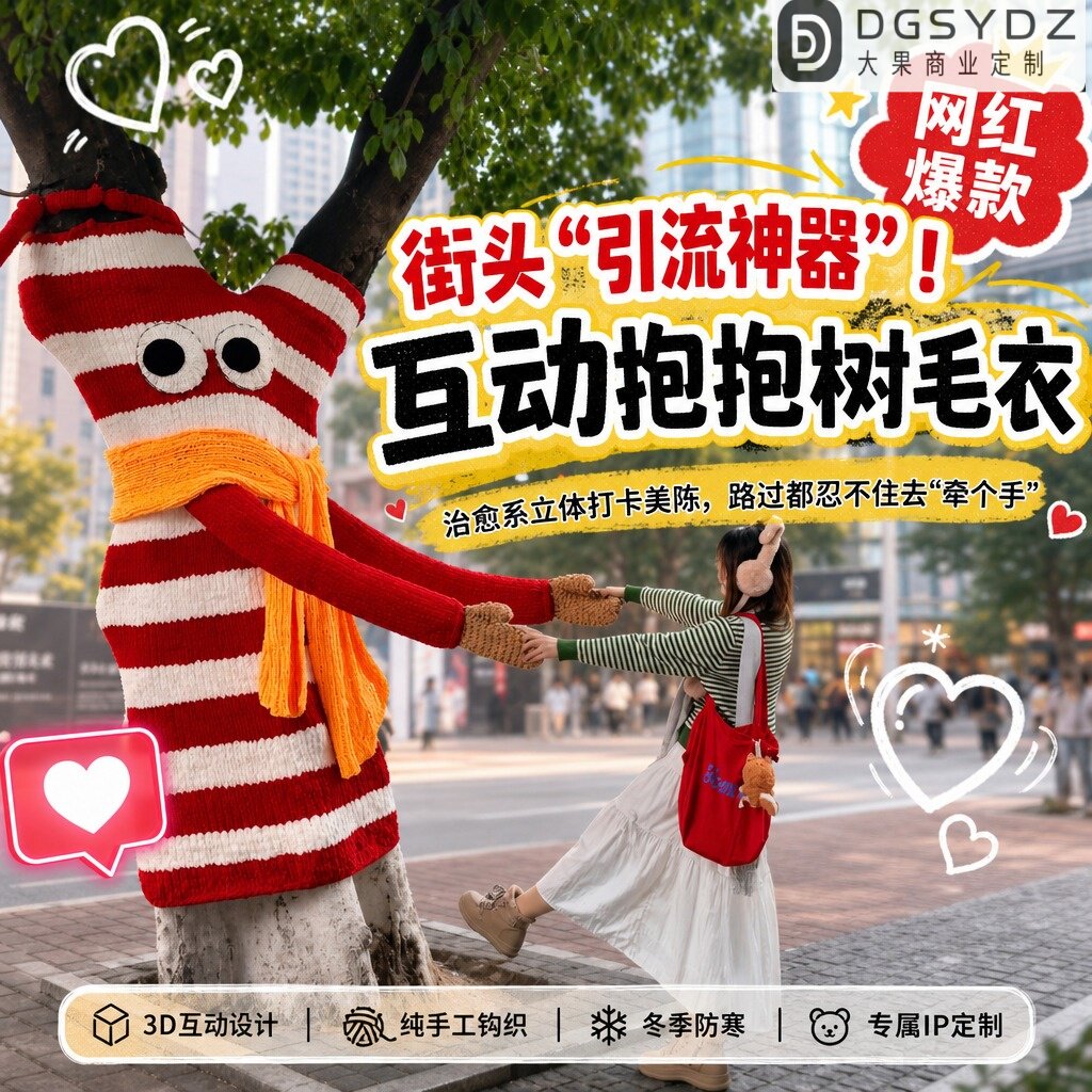 网红打卡互动抱抱树毛衣街头商业节日装扮用品