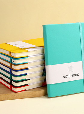 硬皮面笔记本子A5商务办公记事本简约带松紧绑带插笔功能学生日记本整本横线工作记录本礼盒精装定制压印LOGO