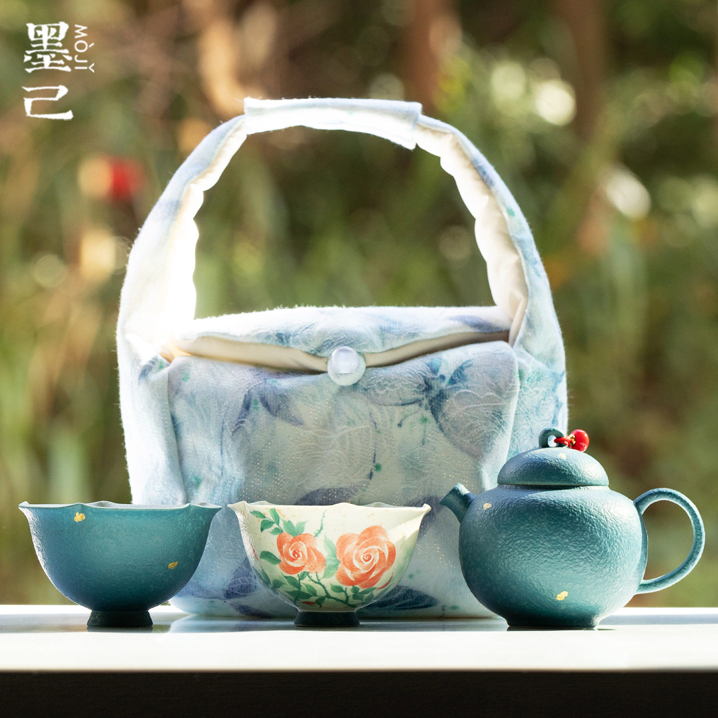 户外旅行茶具便携包收纳手绘玫瑰一壶两杯茶具套装出差旅游装