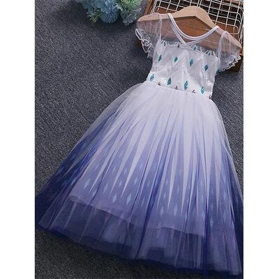 2025年新的冰雪公主礼服亮片女孩白色连衣裙儿童连衣裙长连衣裙夏