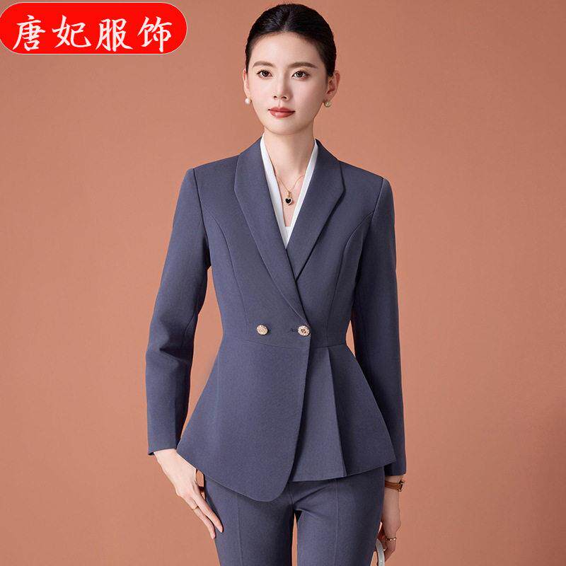 灰色长袖小西装外套女衬衫裤子裙子四件套装秋冬季新款职业装通勤