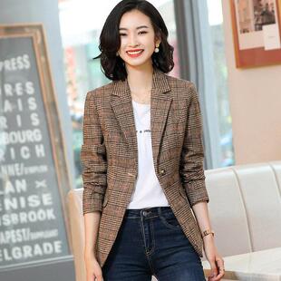 格子西装外套女韩版英伦风秋冬季款休闲复古港风小西服上衣潮9913