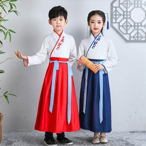 汉服男童幼儿园中国风演出服女孩古装书童开笔礼三字经儿童国学服
