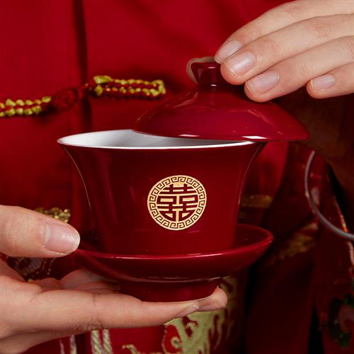 婚礼喜碗敬茶杯结婚筷改口敬酒碗套装女方陪嫁婚庆用品中式碗筷勺