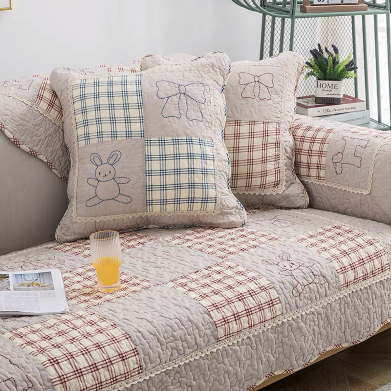 纯棉沙发垫水洗棉卡通可爱四季通用全棉拼接工艺防滑夹棉加厚靠背,居家布艺,沙发垫,淘宝优惠券,粉丝福利购,淘宝优惠卷