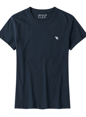 夏季新款AF圆领纯棉短袖T恤女装纯色百搭休闲上衣小鹿刺绣修身薄