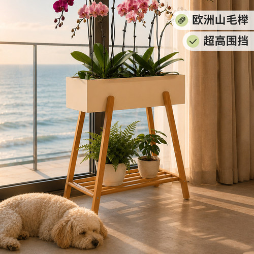 欧洲山毛榉落地双层置物家用花架