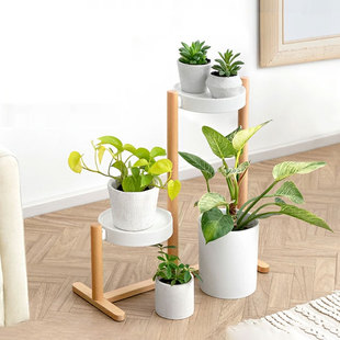 北欧实木花架客厅家用落地式花盆托架阳台简约装饰多层绿萝置物架