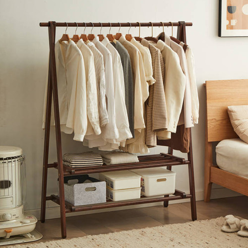 实木衣帽架落地家用卧室多功能挂衣架房间立式简易收纳榉木晾衣架 - 封面
