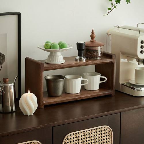 实木桌面收纳茶杯架胡桃木展示架