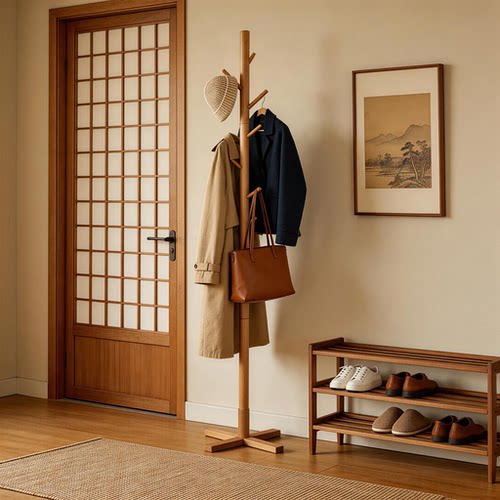 全实木挂衣架客厅衣服收纳整理架