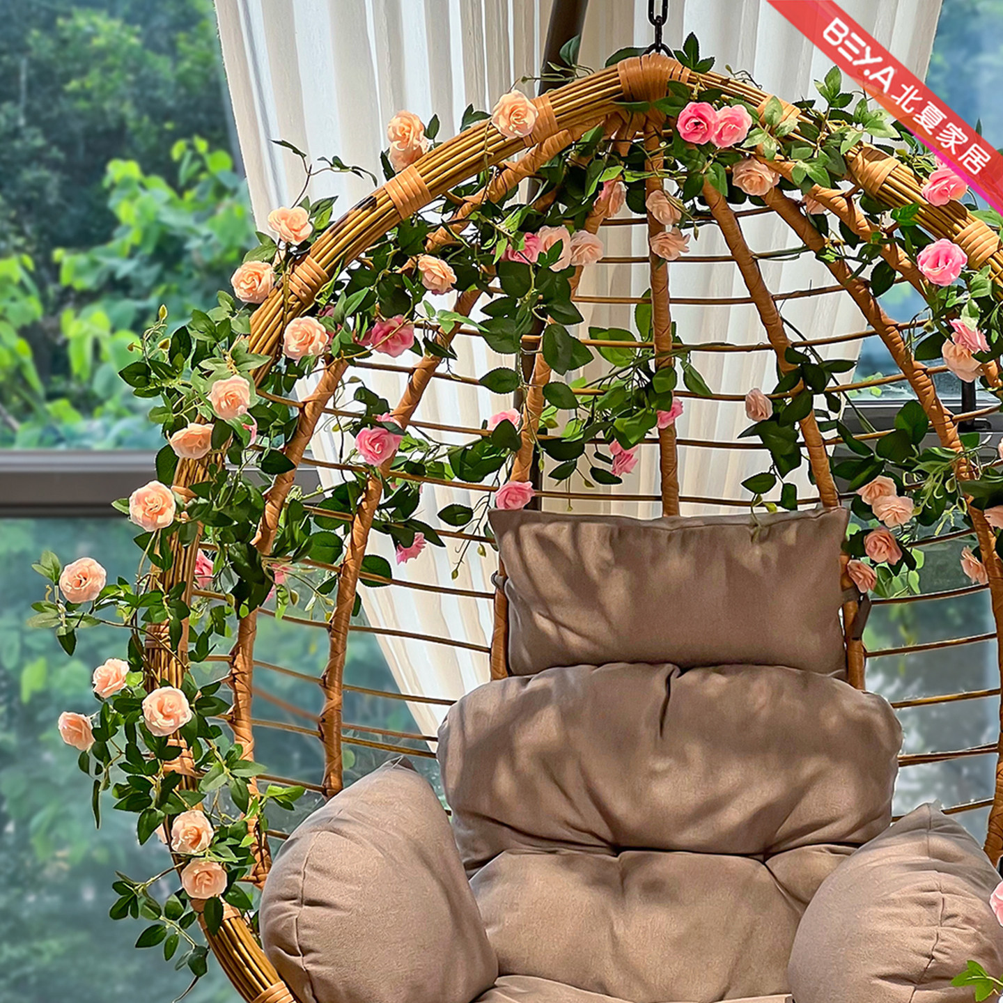 花墙空调管假花仿真花藤条装饰图片