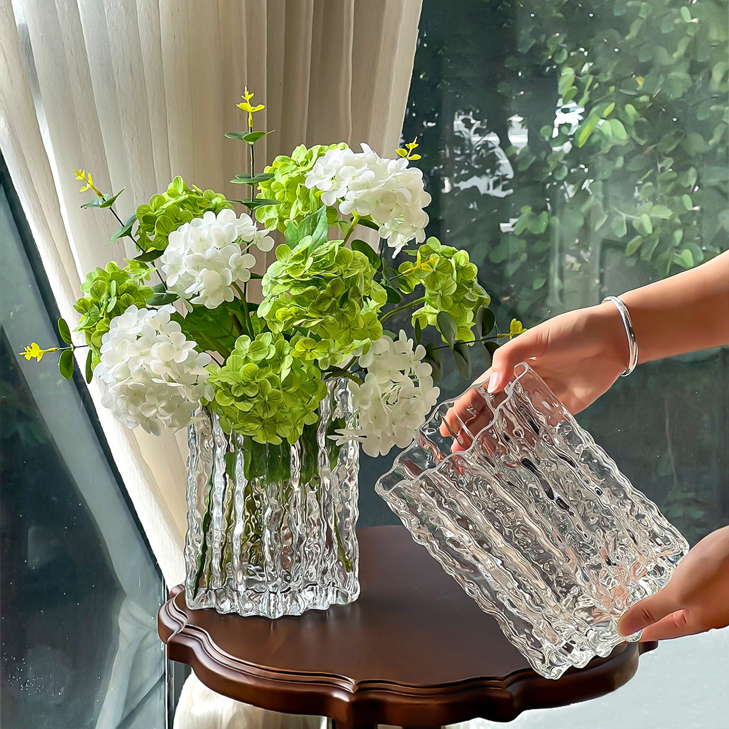 简约现代冰川纹理玻璃花瓶四菱瓶桌面装饰半手工几何花器,家居饰品,花瓶,淘宝优惠券,粉丝福利购,淘宝优惠卷
