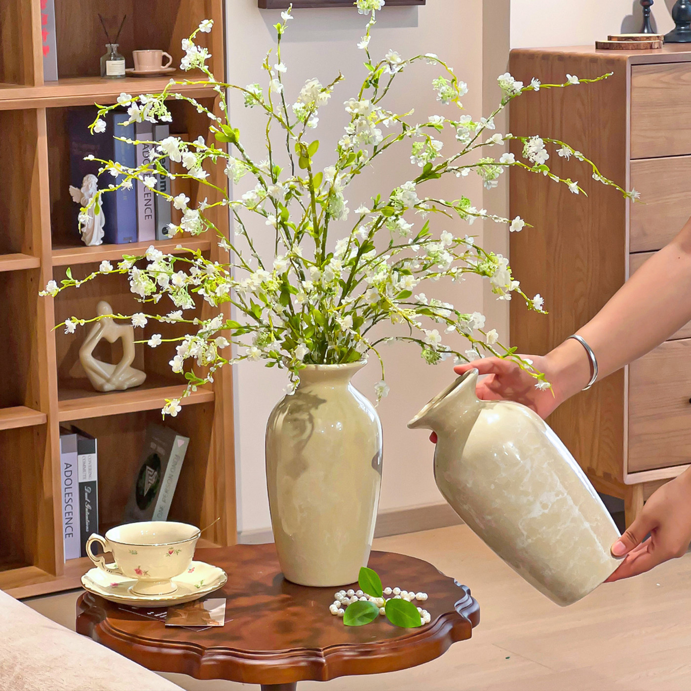 创意中古陶瓷花瓶摆件客厅插花轻奢高级感侘寂风花器餐桌装饰品,家居饰品,花瓶,淘宝优惠券,粉丝福利购,淘宝优惠卷