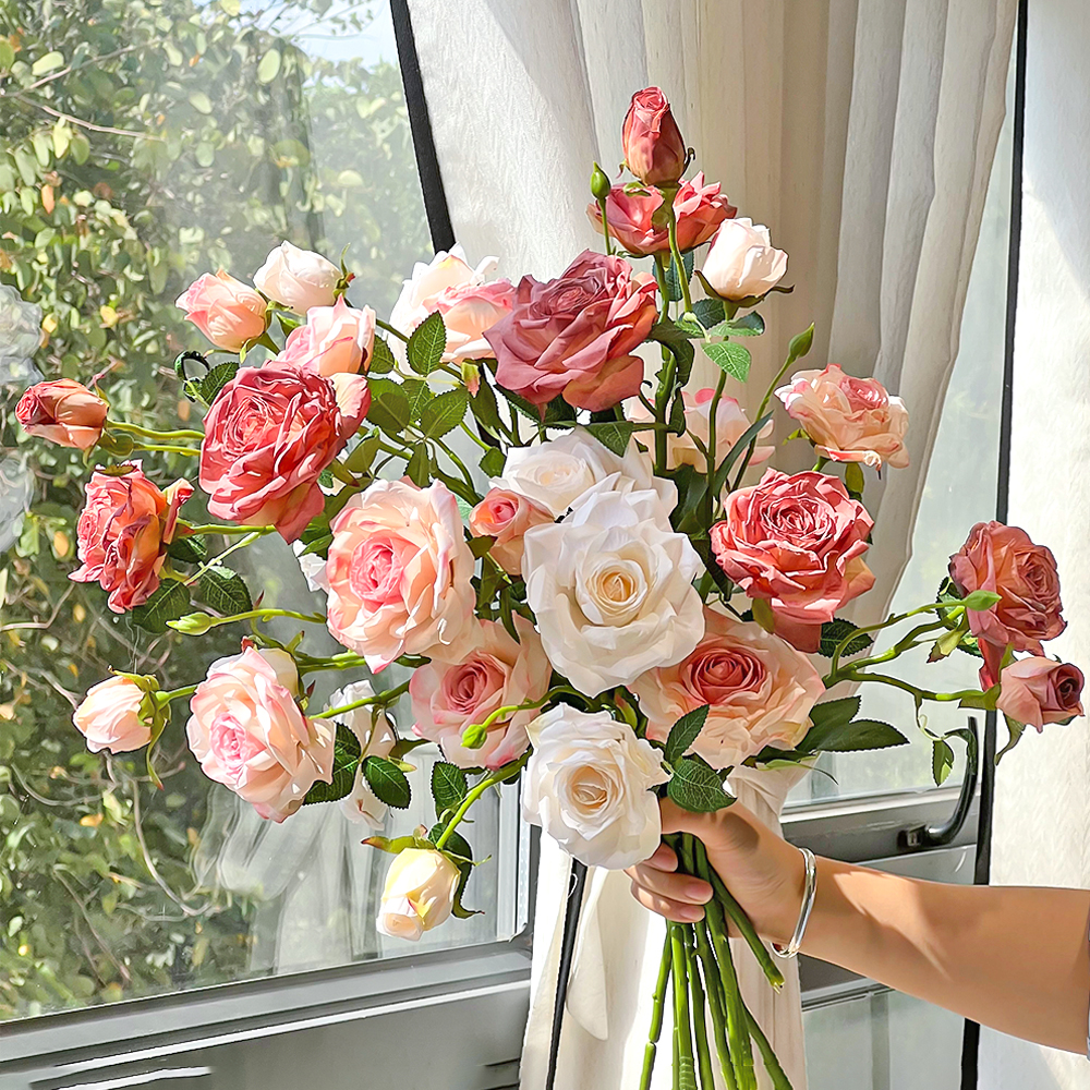 法式焦边曼塔玫瑰花仿真花假花