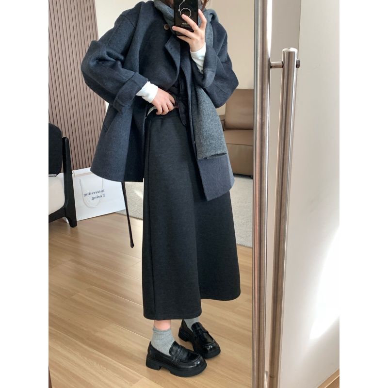 JMHHLL高级感绵羊毛A字直筒半裙