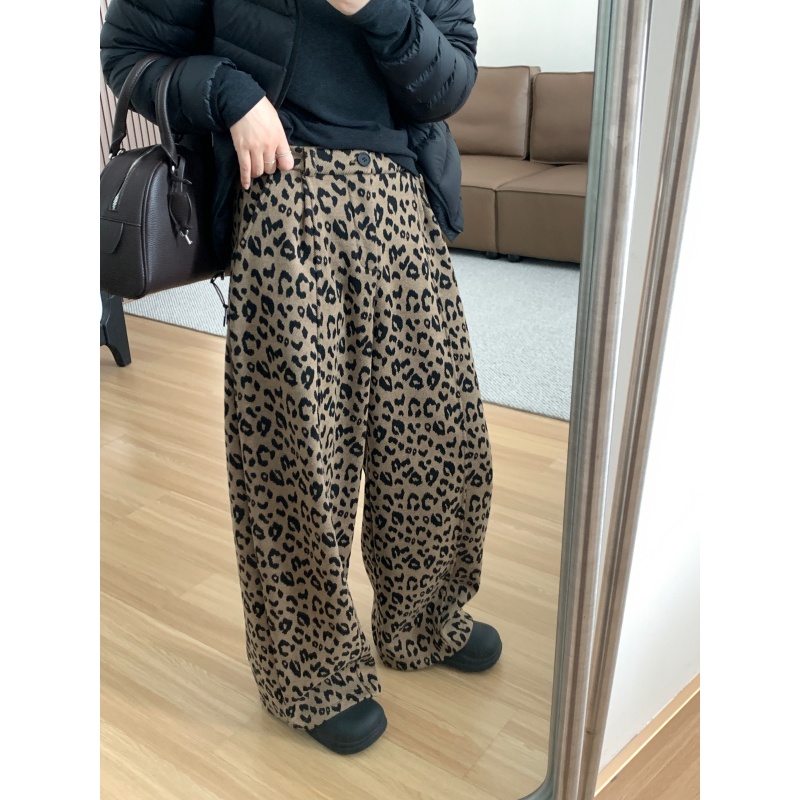 JMHHLL洋气复古加绒豹纹阔腿裤