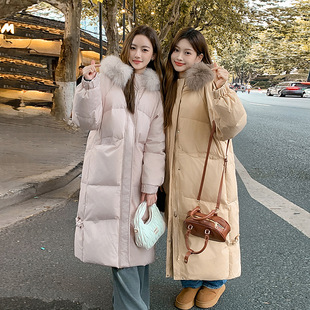 鹭青一中国结2026新款大毛领羽绒服女冬季加厚中长款宽松过膝外套