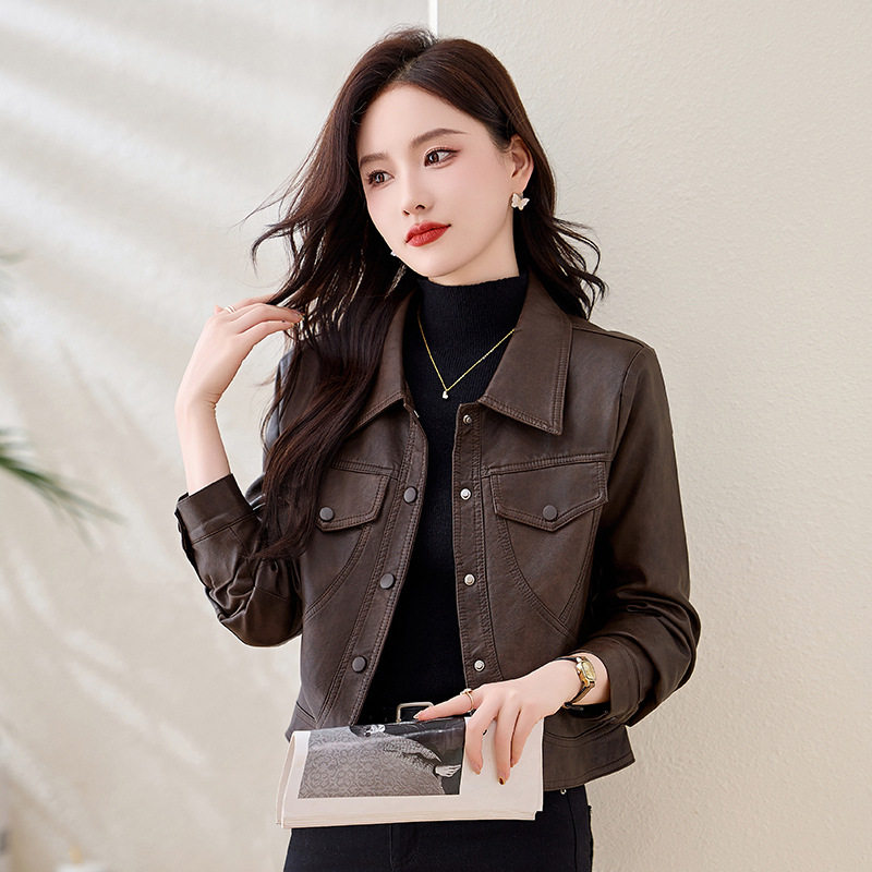短款皮衣女款2026新款春秋时尚法式复古修身百搭机车皮夹克外套