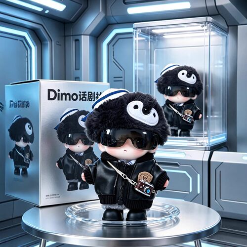 DIMOO秘密话剧社系列搪胶毛绒公仔盲盒挂件衣服帅酷夹克眼镜套装