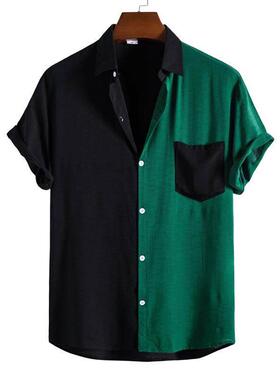 Men's fashion casual splicing short sleeve shirt短袖衬衫