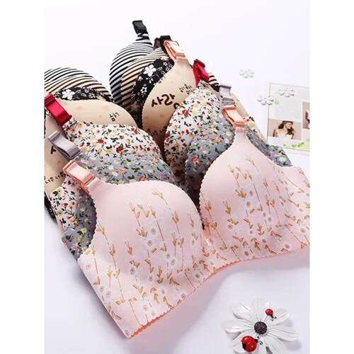 Women Flower Print Seamless Bra Sexy Lingerie小胸聚拢内衣
