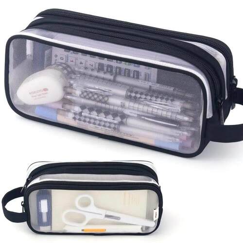 Black Mesh Pencil Case Transparent Pens Pouch Cute Simple Ae