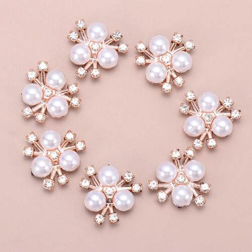 10Pcs Pearl Flower Shaped Rhinestone Buttons Sparkling Cryst