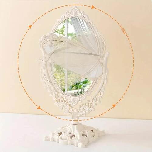 Women Desk Table Beige Vintage Makeup Oval Shape Thickened A