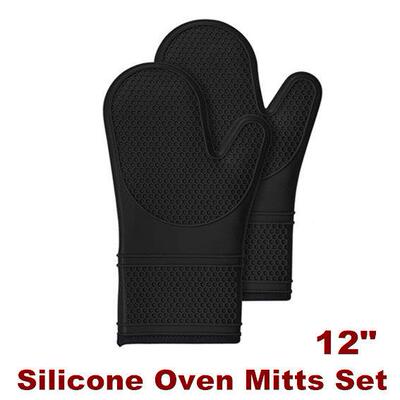 Silicone Oven Mitts Set Long Flexible Thick Gloves Cooking