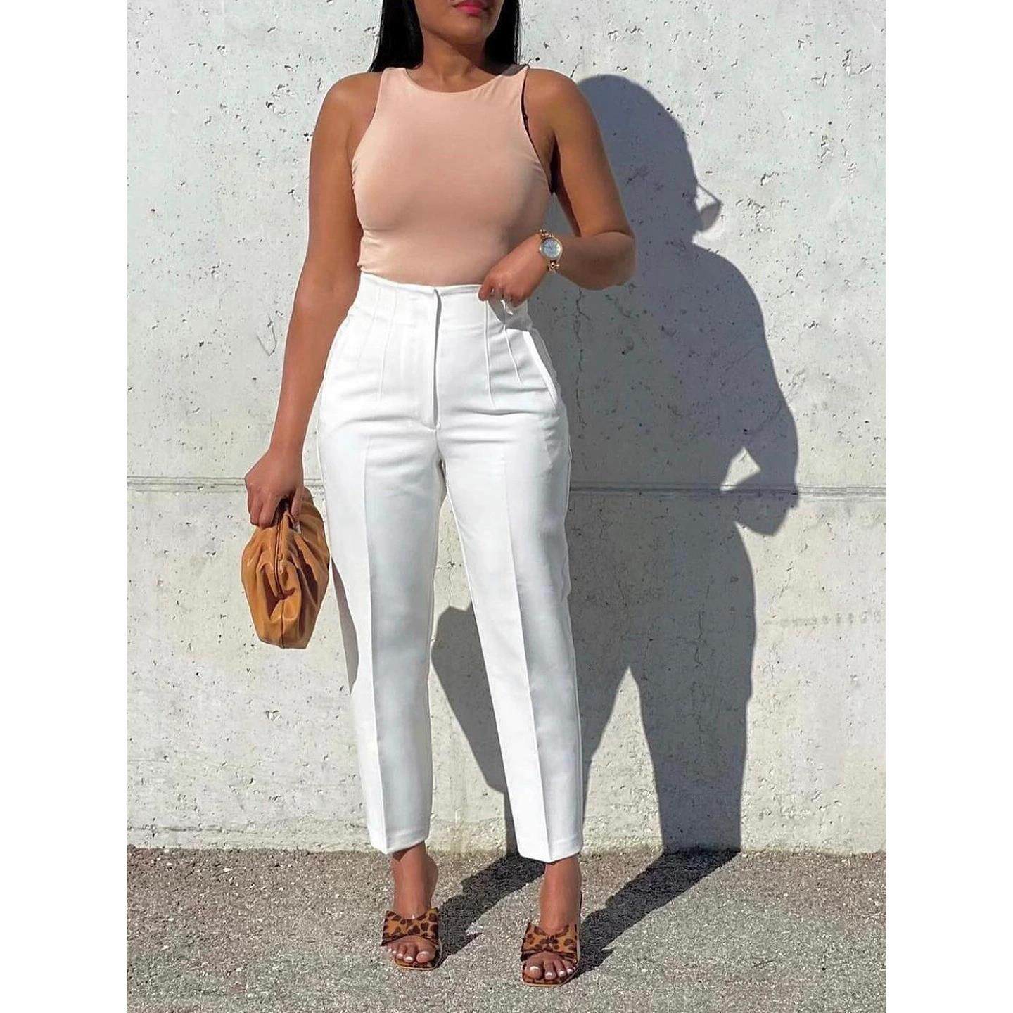 Solid color high waisted casual pants 欧美高腰西裤纯色休闲裤