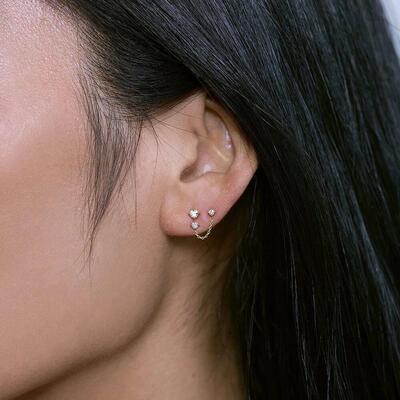 Aide 925 Sterling Silver Double Studs Three Clear Zircon Sma