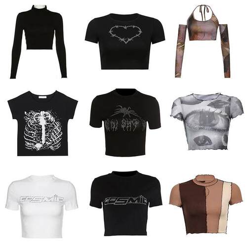 Crop top diamond short-sleeved T-shirt 辣妹露脐烫钻短袖T恤