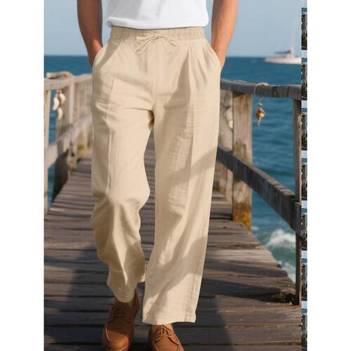 Casual Trousers Men Linen Pants 男士宽松休闲亚麻运动阔腿长裤