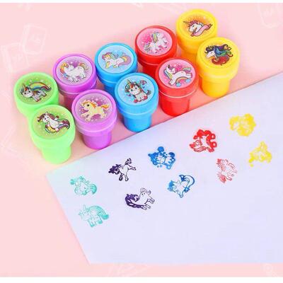 10Pcs Cute Unicorn Theme Party Self-ink Stamps Toy for Kids