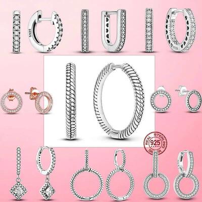 Classical 925 Silver Sparkling Circle Stud Earrings for Wome