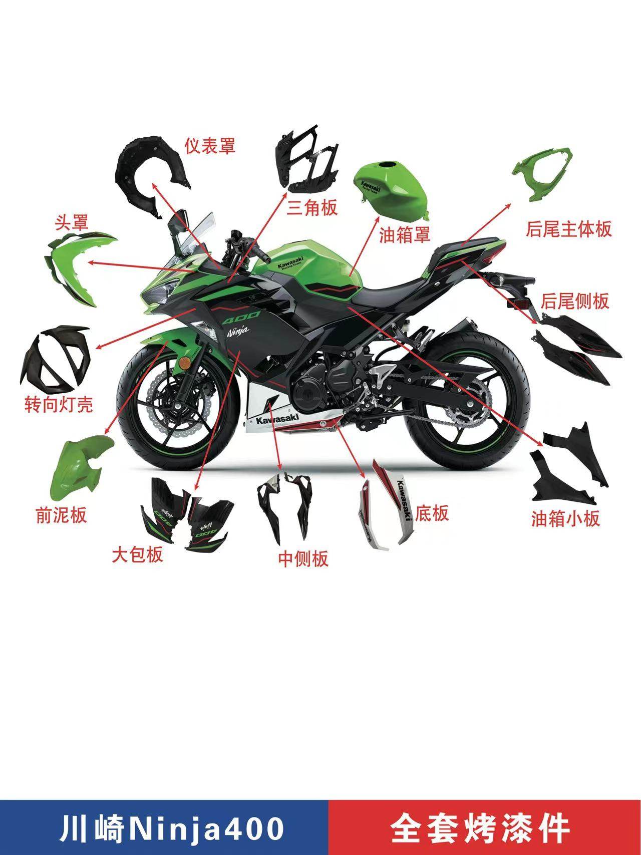 Kawasaki川崎ninja400外壳忍者400车壳全车护板版画定制注塑外壳