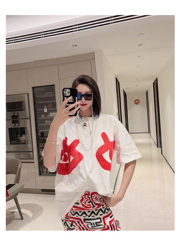 短袖OS宽松百搭常规印花棉质女