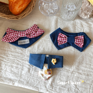 猫咪口水巾狗狗围兜深蓝牛仔甜酷围脖宠物配饰布偶德文小型犬比熊