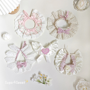 粉色系 扮布偶猫 猫咪围脖狗狗蕾丝口水巾宠物围兜可爱配饰小猫装