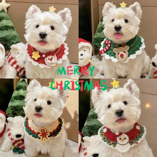 宠物圣诞节装饰猫咪围兜狗狗围脖针织围巾口水巾金渐层比熊泰迪