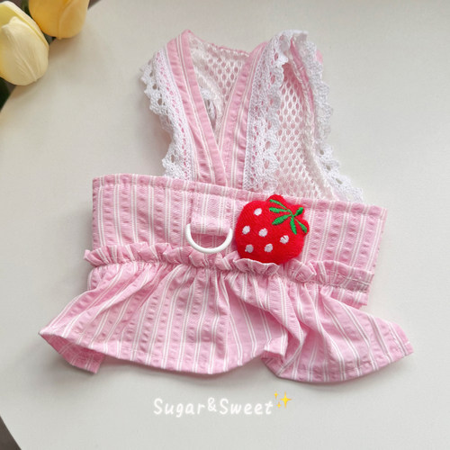 宠物狗狗衣服公主风草莓春夏季薄款胸背可牵引泰迪博美猫咪连衣裙