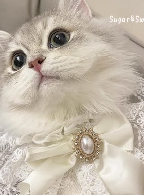宠物英式贵气围巾白色婚纱猫咪围脖套蕾丝围嘴狗狗口水巾公主风